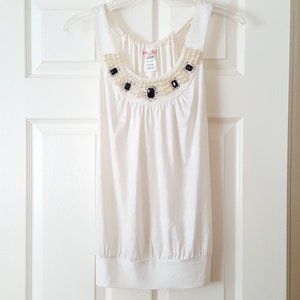 Dressy Sleeveless Top with Beaded Neckline